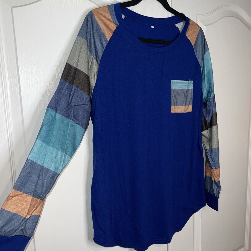 Womens Long Sleeve Tunic Crewneck Colorblock Striped Tee Shirt Size Large NWOT - Picture 2 of 8